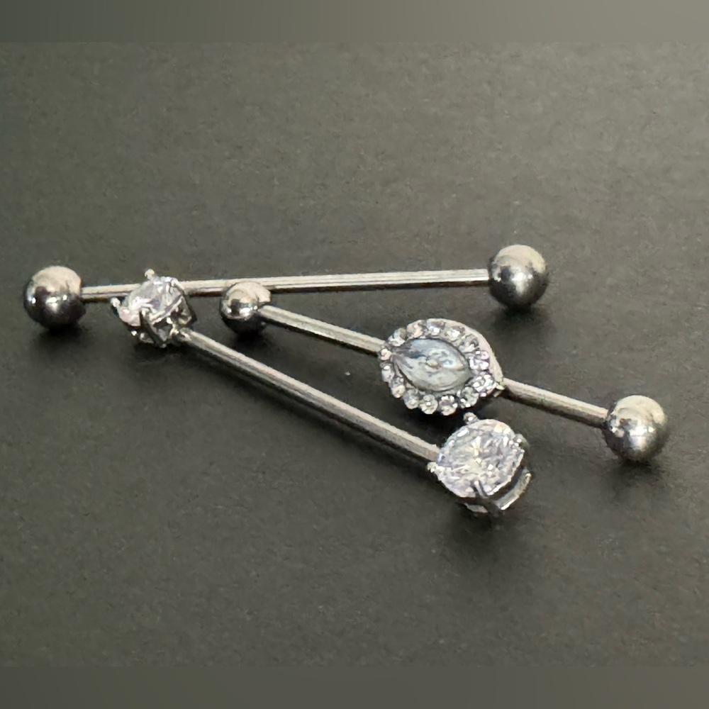 Silver-Tone Stainless Steel Industrial Barbell Jewelry